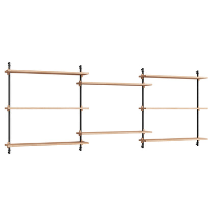 Wall Shelving System Sets (85 cm) by Moebe - WS.85.3 / Black Uprights / Oiled Oak