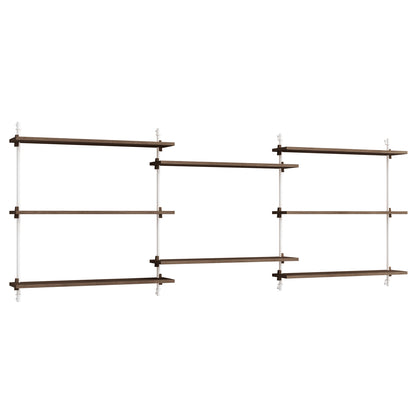 Wall Shelving System Sets (85 cm) by Moebe - WS.85.3 / White Uprights / Smoked Oak