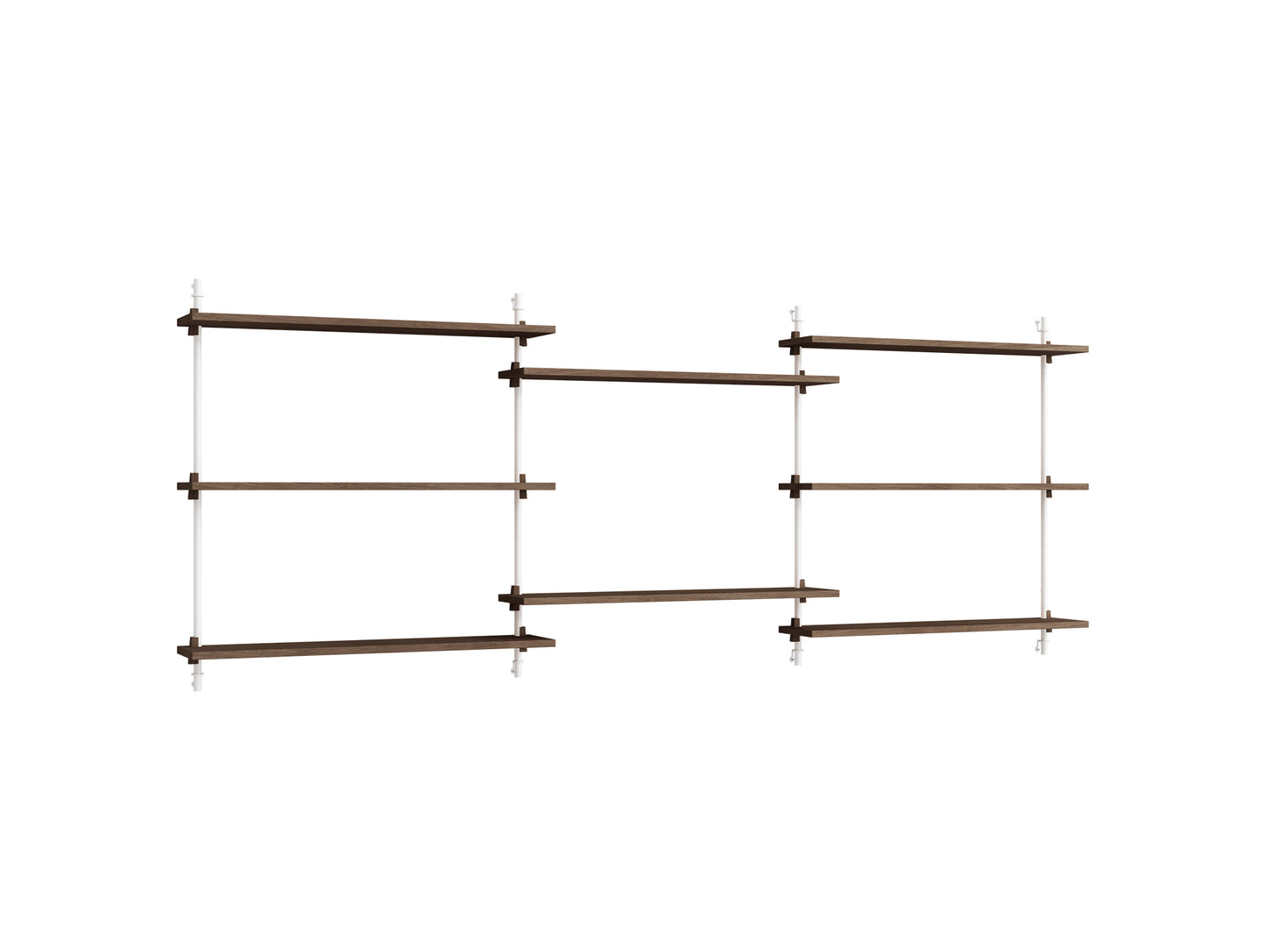 Wall Shelving System Sets (85 cm) by Moebe - WS.85.3 / White Uprights / Smoked Oak