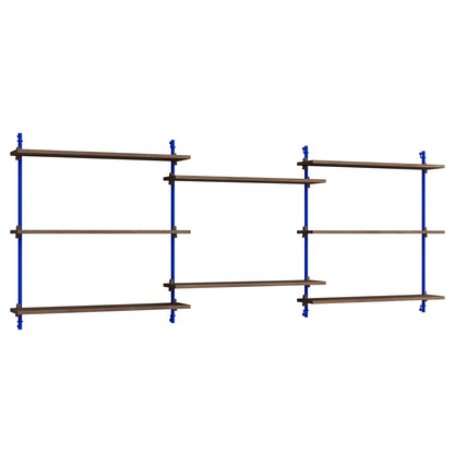 Wall Shelving System Sets (85 cm) by Moebe - WS.85.3 / Deep Blue Uprights / Smoked Oak