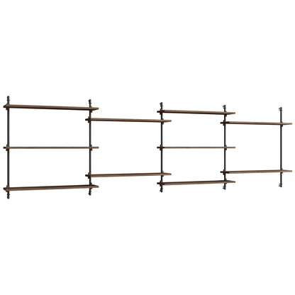 Wall Shelving System Sets (85 cm) by Moebe - WS.85.4 / Black Uprights / Smoked Oak