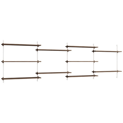 Wall Shelving System Sets (85 cm) by Moebe - WS.85.4 / White Uprights / Smoked Oak