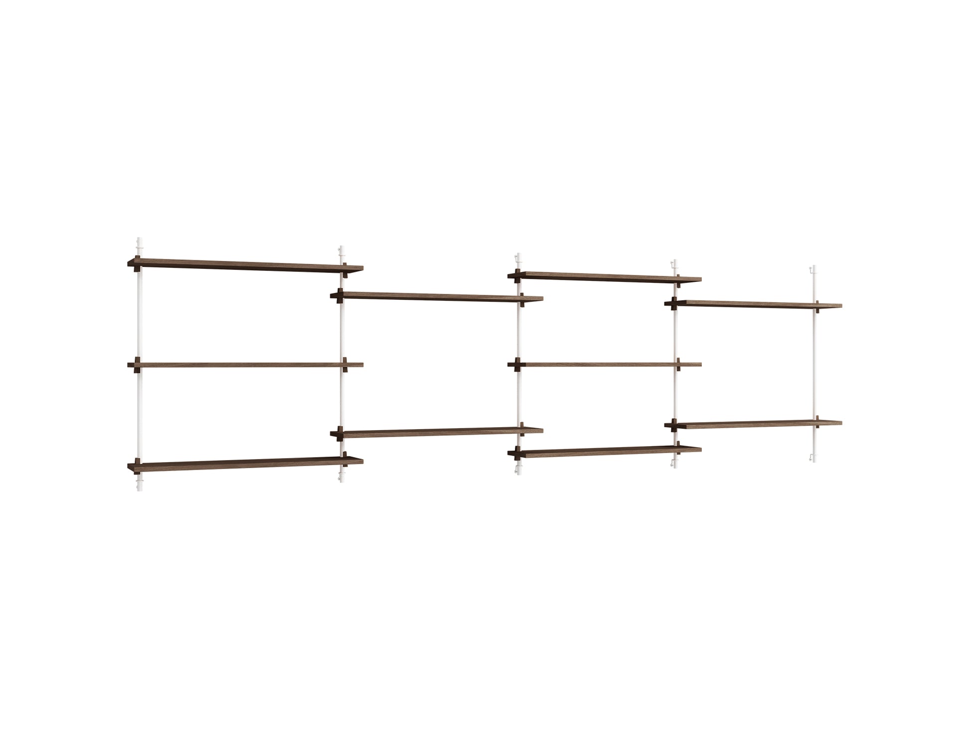 Wall Shelving System Sets (85 cm) by Moebe - WS.85.4 / White Uprights / Smoked Oak