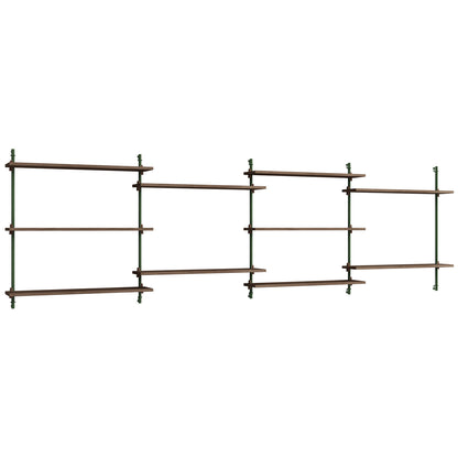 Wall Shelving System Sets (85 cm) by Moebe - WS.85.4 / Pine Green Uprights / Smoked Oak