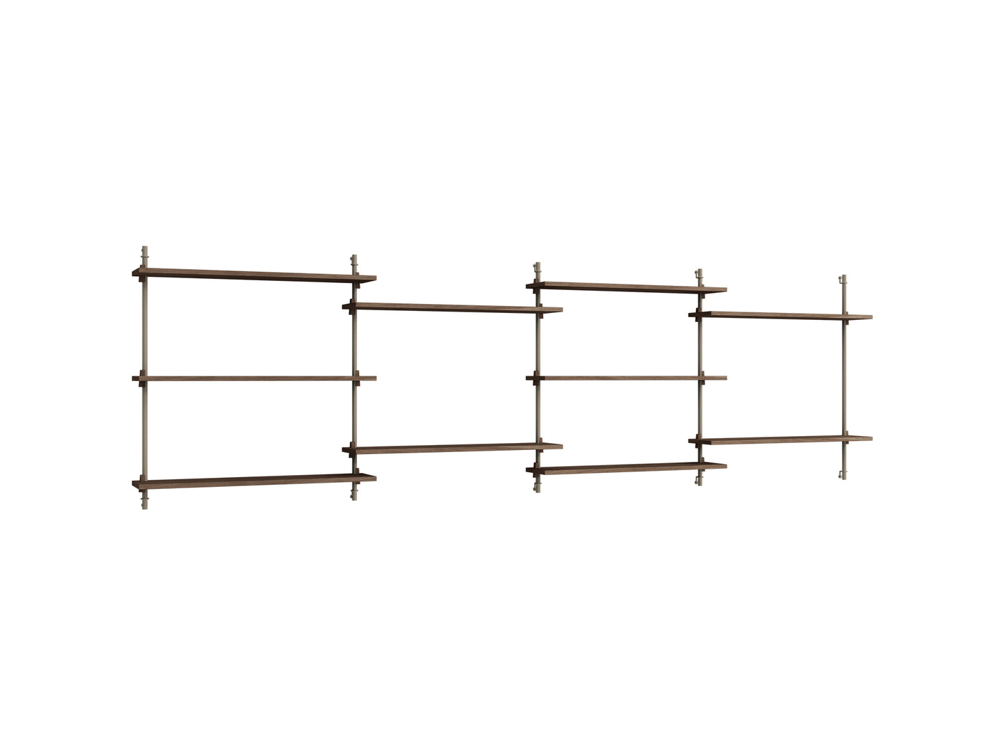 Wall Shelving System Sets (85 cm) by Moebe - WS.85.4 / Warm Grey Uprights / Smoked Oak