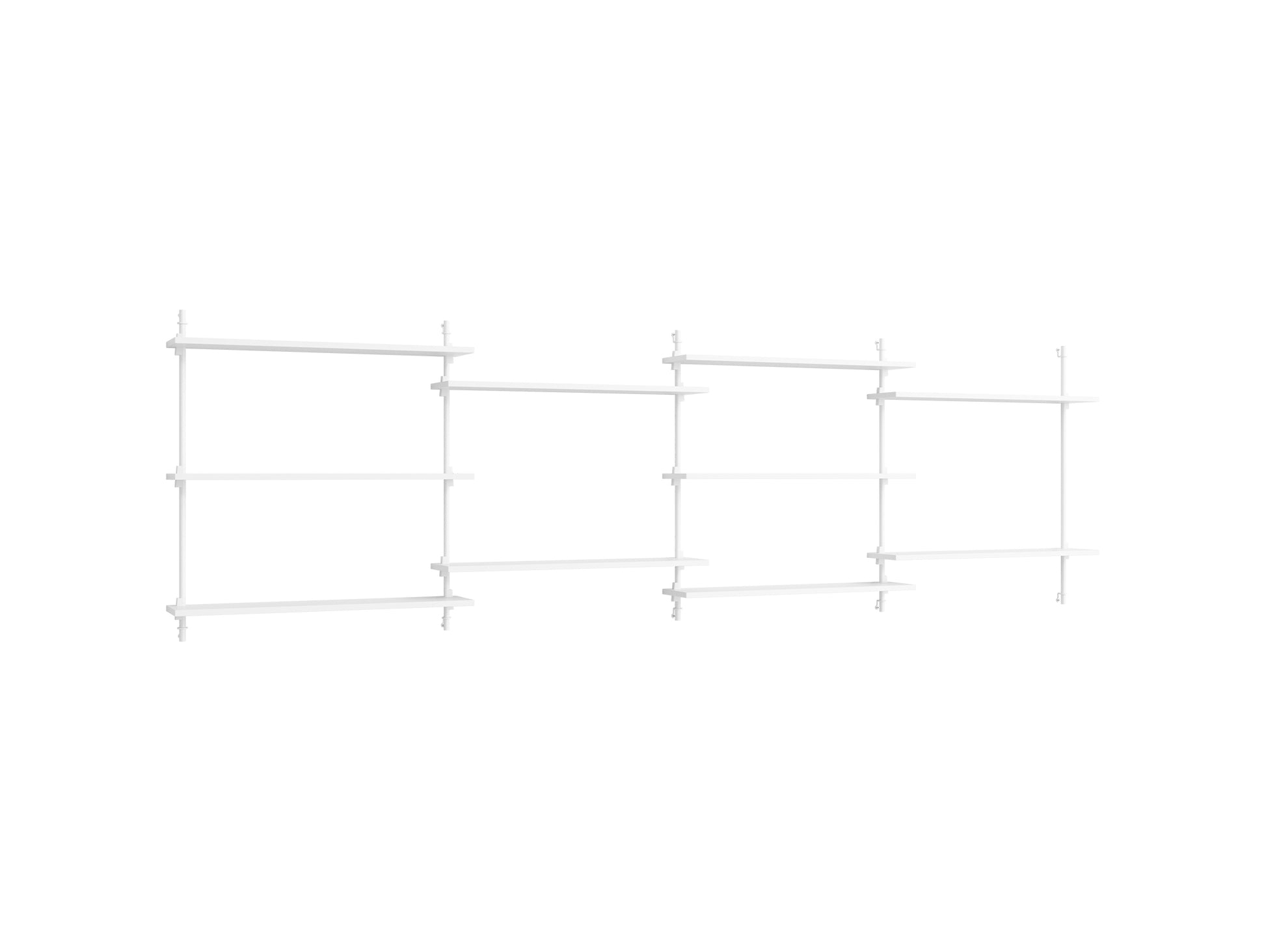 Wall Shelving System Sets (85 cm) by Moebe - WS.85.4 / White Uprights / White Painted Oak