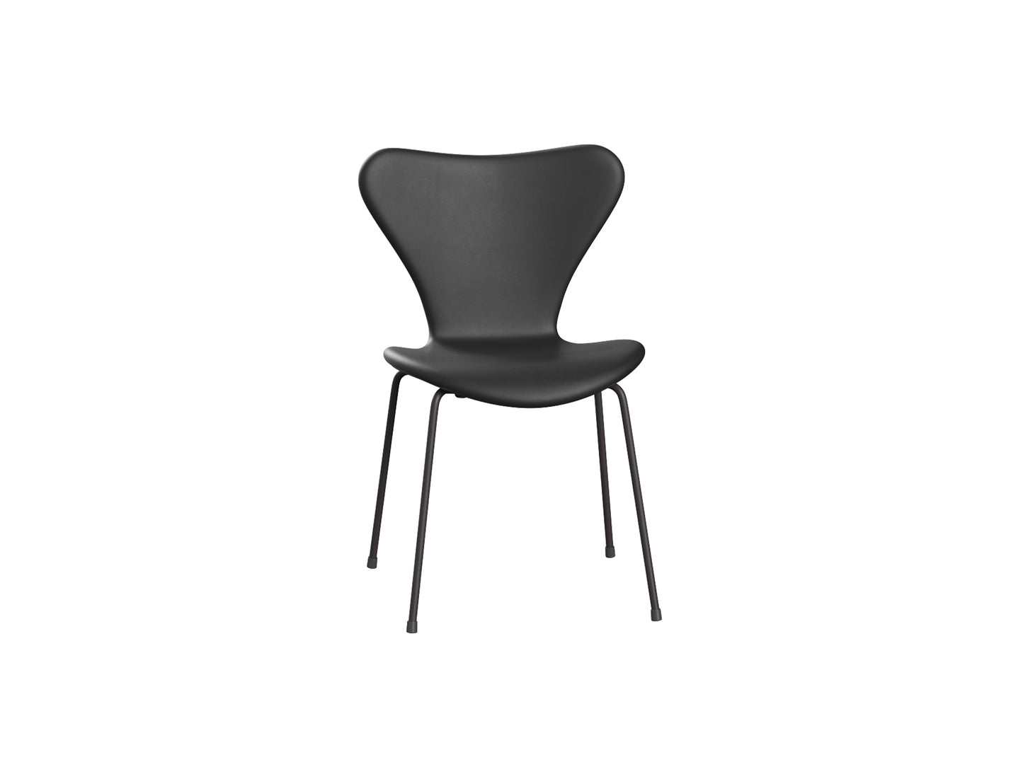 Series 7™ 3107 Dining Chair (Fully Upholstered) by Fritz Hansen - Warm Graphite Steel / Essential Black Leather