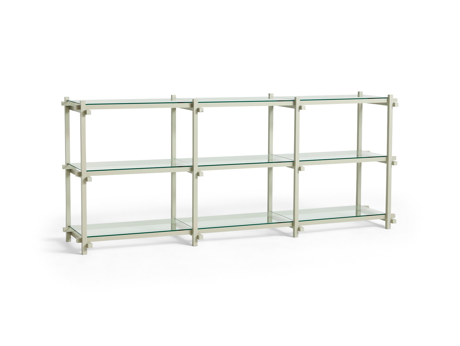 Woody Shelves by HAY - Woody low / Frame: Smokey Grey Beech / Shelf: Clear Glass