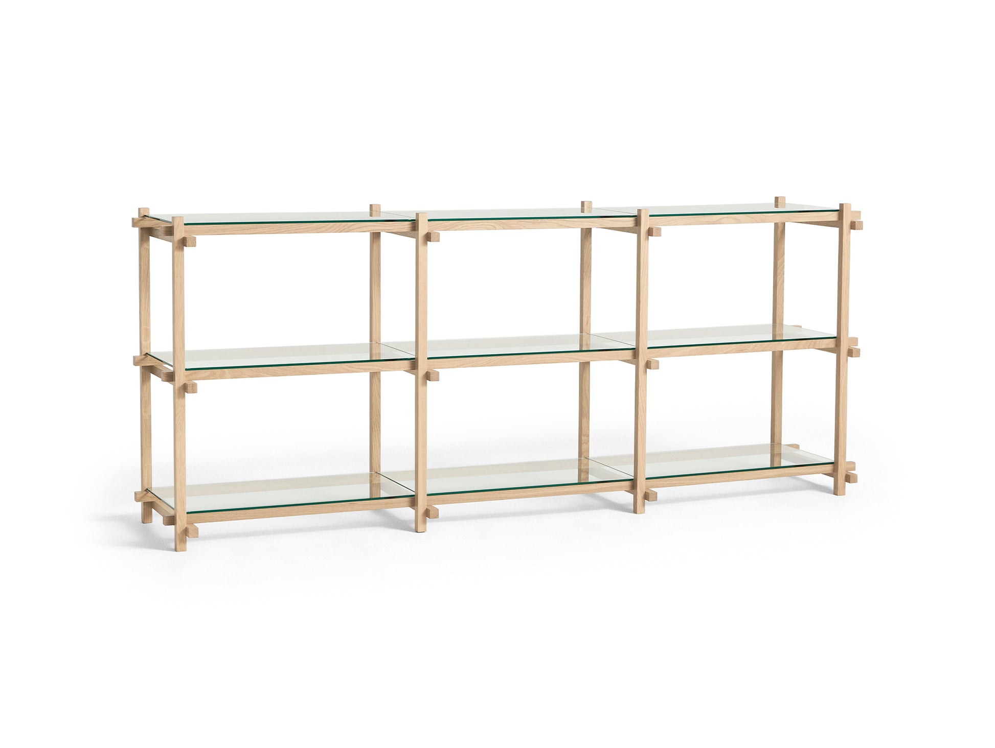 Woody Shelves by HAY - Woody low / Frame: Soaped Oak / Shelf: Clear Glass