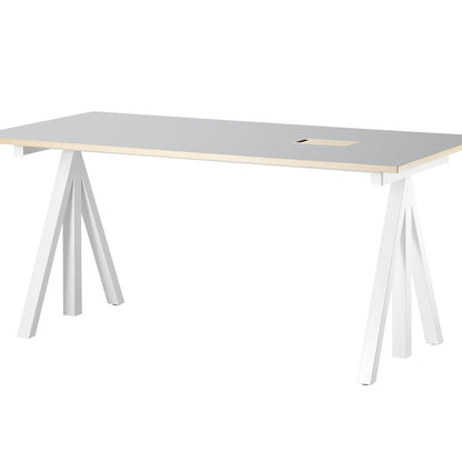 String Work Desk by String - 160 x 78 / White Frame /Light Grey Linoleum MDF Desktop