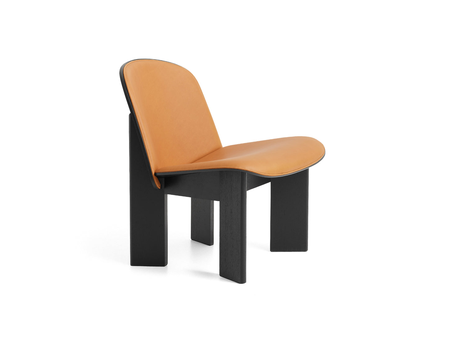 Chisel Lounge Chair (Front Upholstery) by HAY - Black Lacquered Oak / Cognac Sense Leather