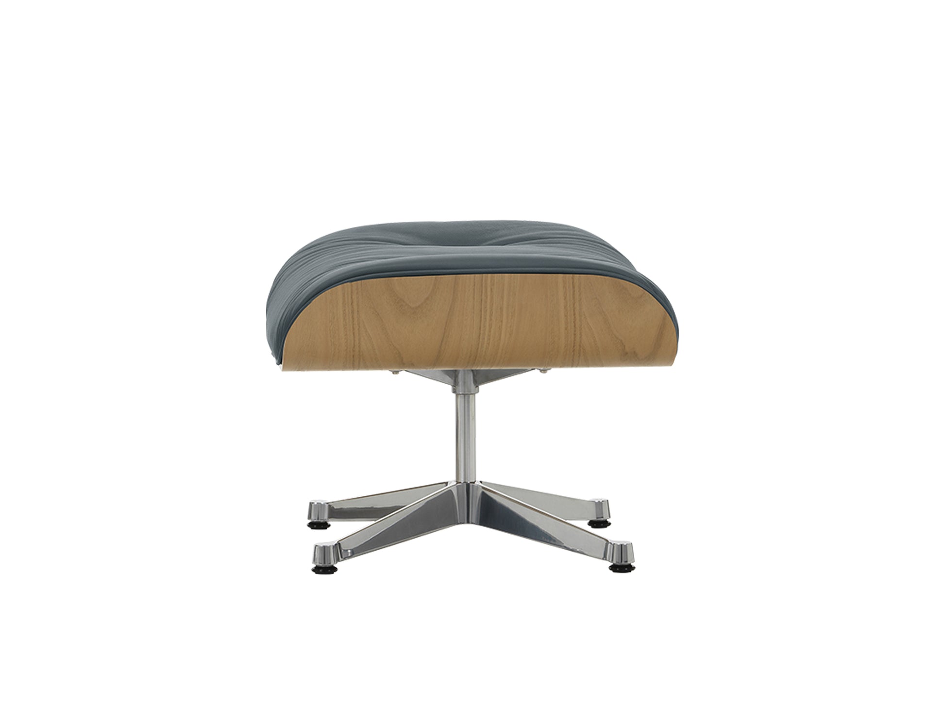 Eames Ottoman by Vitra - Lacquered Chestnut / Smoke Blue Premium Leather (L50)