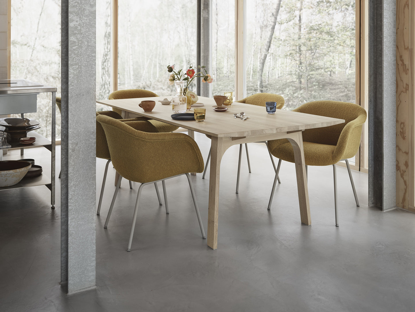 Fiber Soft Armchair with Tube Base by Muuto - Grey Base / Hearth 008
