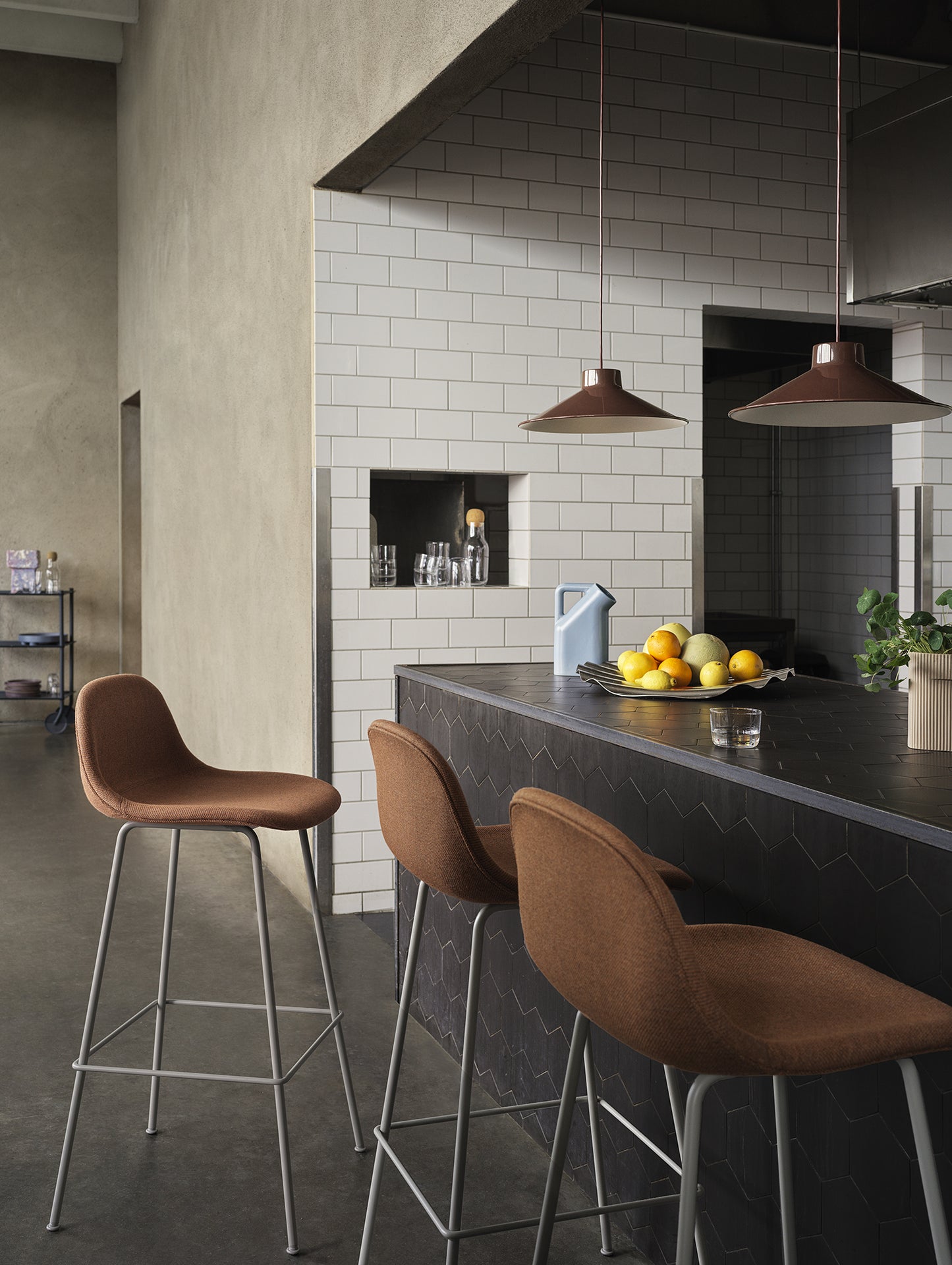 Fiber Barstool with Metal Base by Muuto - Re-wool 568 / Grey Base