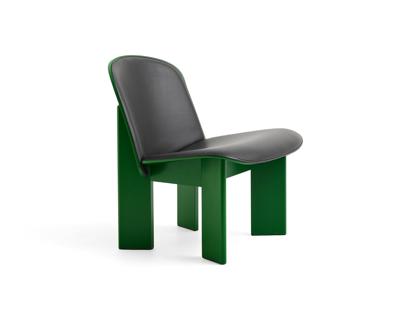 Chisel Lounge Chair (Front Upholstery) by HAY - Lush Green Lacquered Beech / Black Sense Leather