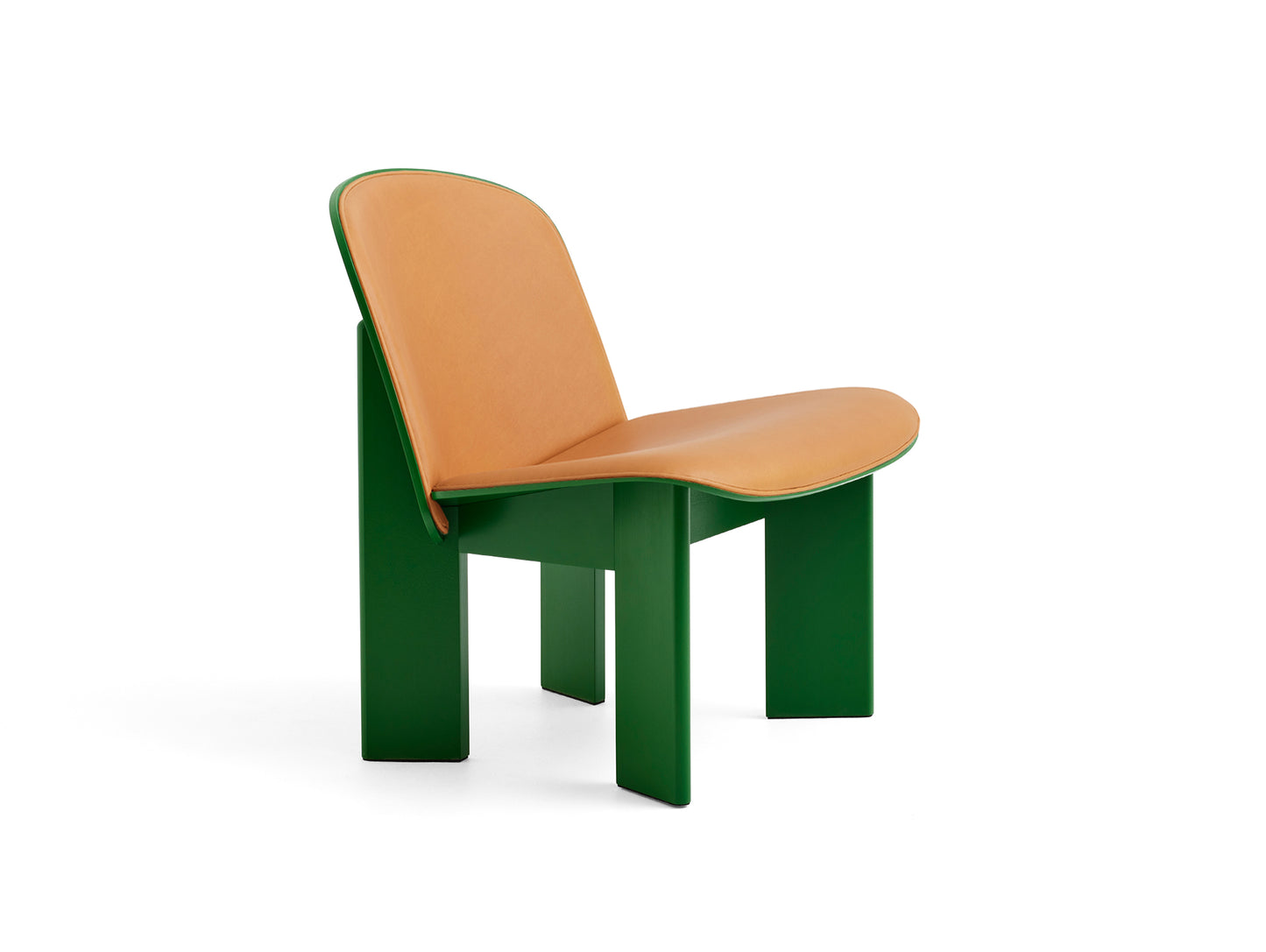 Chisel Lounge Chair (Front Upholstery) by HAY - Lush Green Lacquered Beech / Cognac Sense Leather