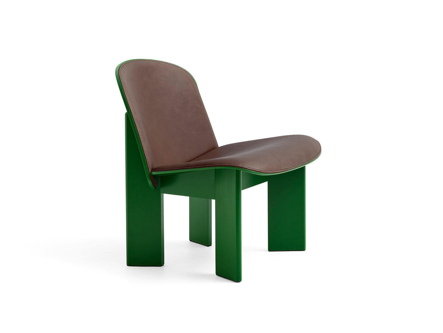 Chisel Lounge Chair (Front Upholstery) by HAY - Lush Green Lacquered Beech / Dark Brown Sense Leather