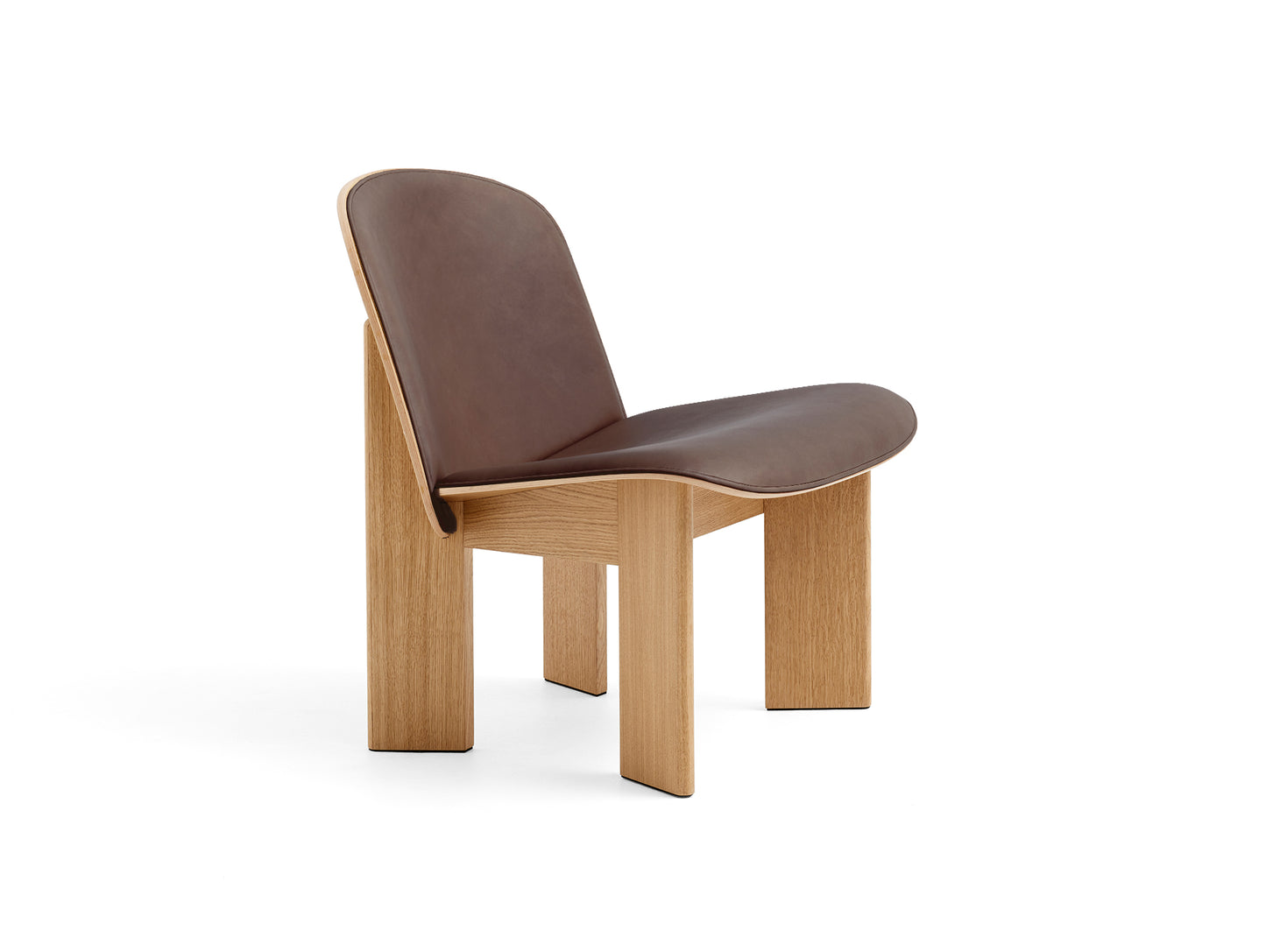 Chisel Lounge Chair (Front Upholstery) by HAY - Lacquered Oak / Dark Brown Sense Leather