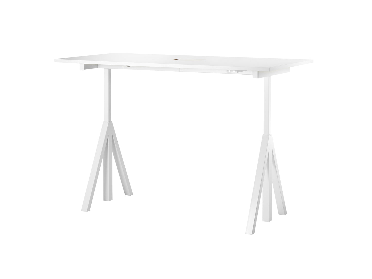 Height Adjustable Work Desk by String - 180 x 90 cm / White Steel Base / White Laminated MDF Desktop