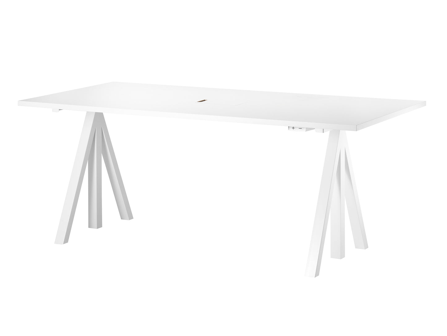 Height Adjustable Work Desk by String - 180 x 90 cm / White Steel Base / White Laminated MDF Desktop