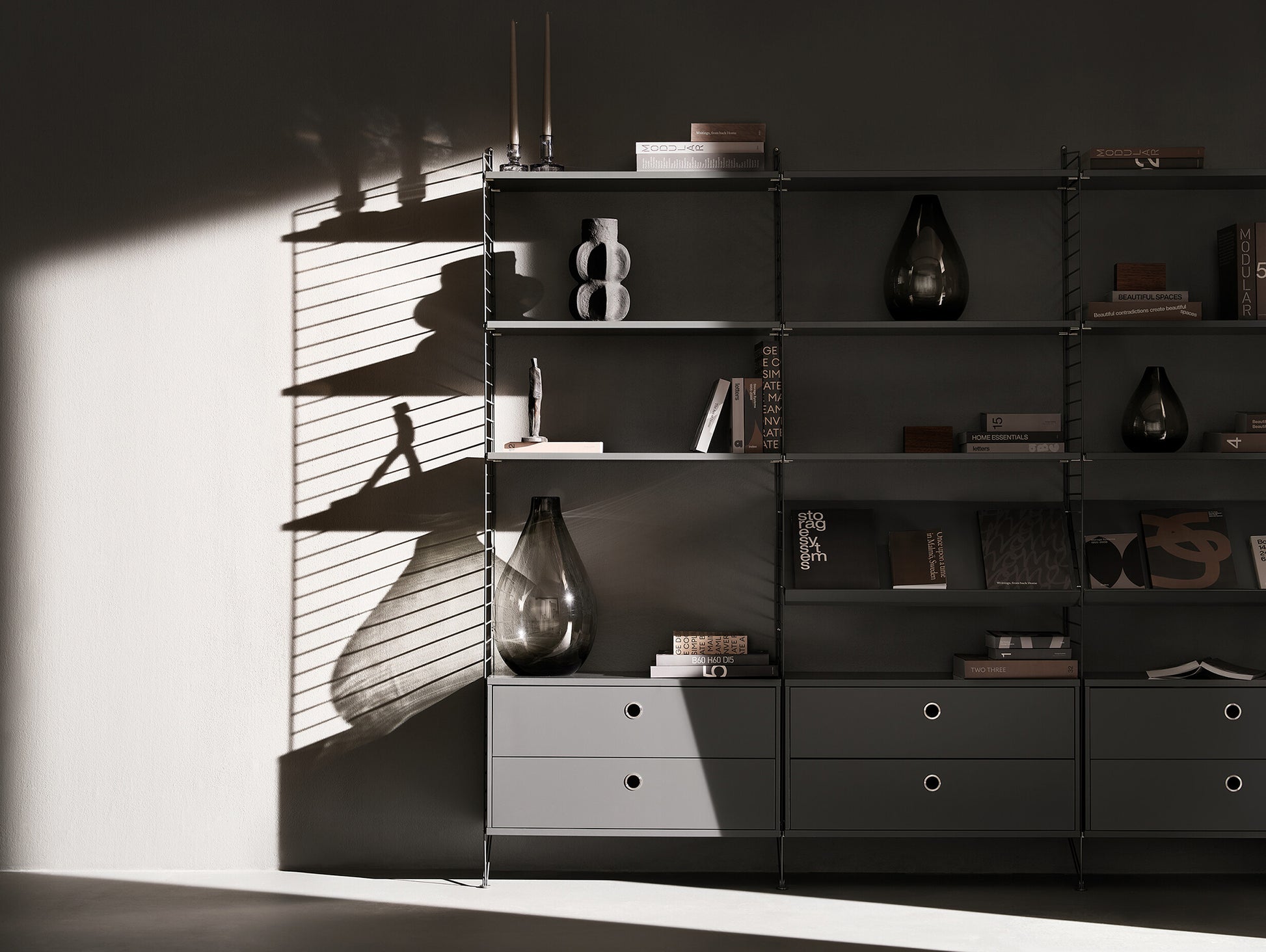 String System Chest with 2 Drawers by String - Wide / Dark Grey