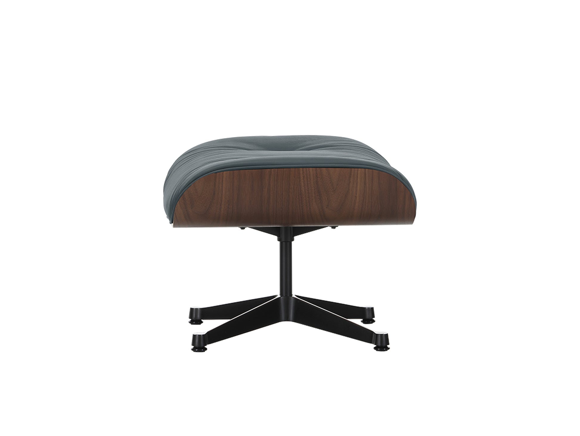 Eames Ottoman by Vitra - Dark Lacquered Walnut / Smoke Blue Premium Leather (L50)