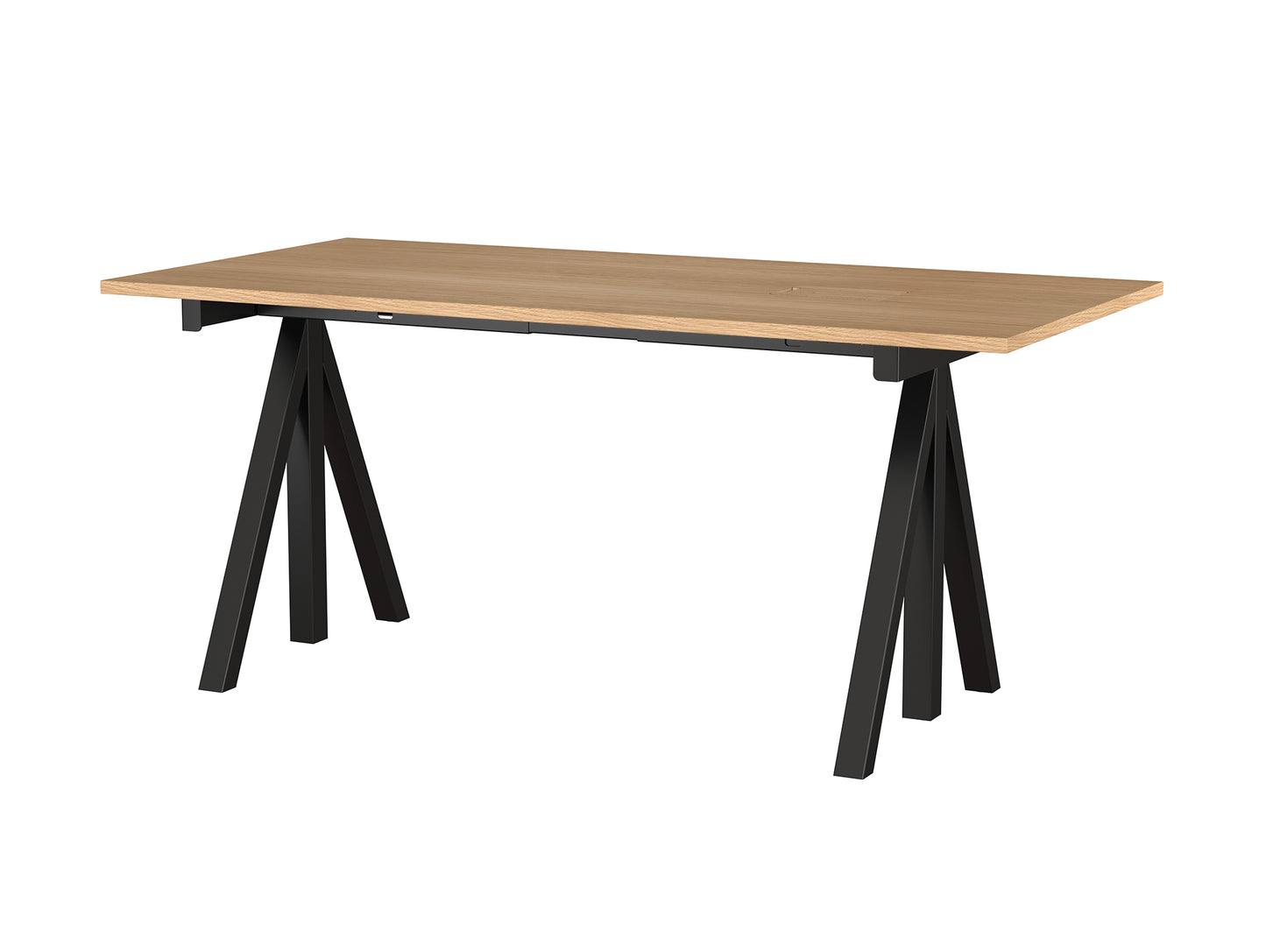 String Work Desk by String - 160 x 78 / Black Frame / Oak Veneered MDF Desktop