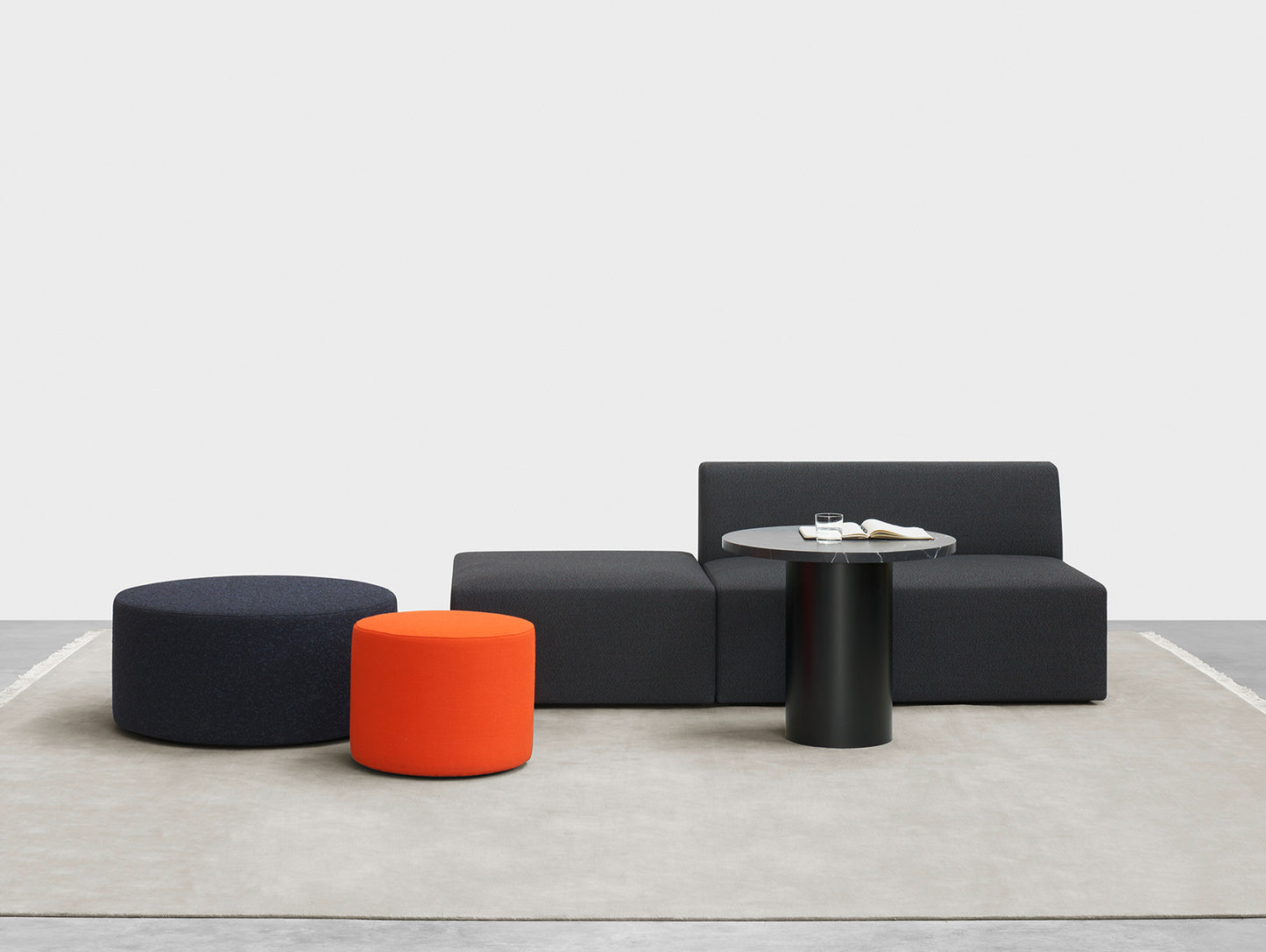 CT09 Enoki Side Table by e15 - (D70 / H60 cm) Nero Marquina Marble Tabletop / Jet Black Steel Base