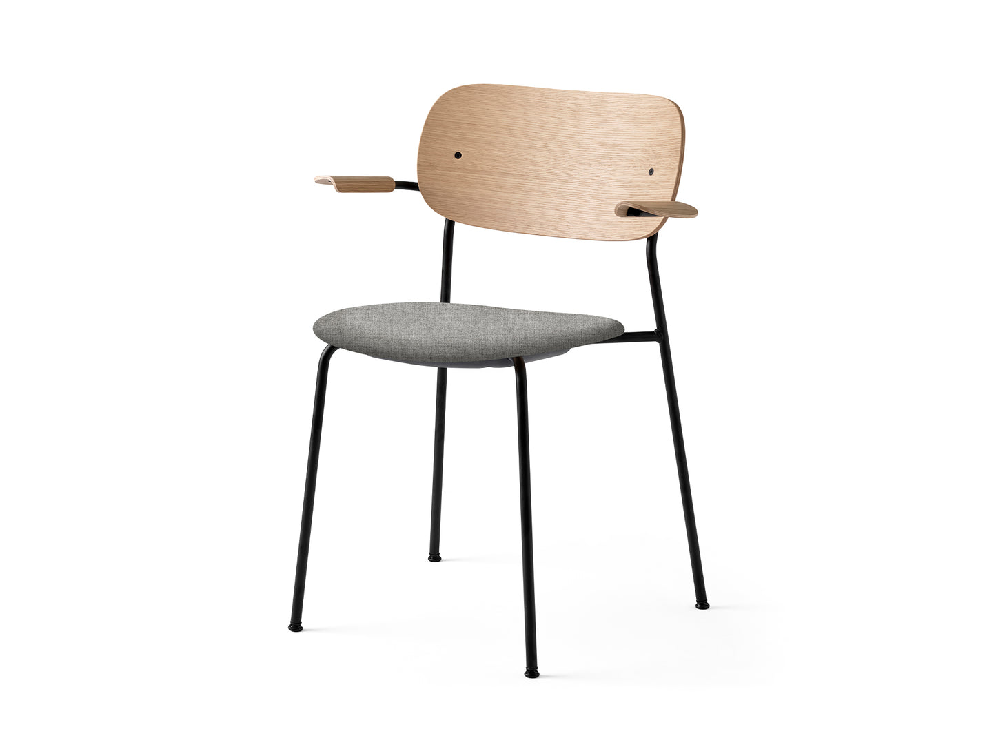 Co Dining Chair Upholstered by Menu - With Armrest / Black Powder Coated Steel / Natural Oak / Hallingdal 65 130