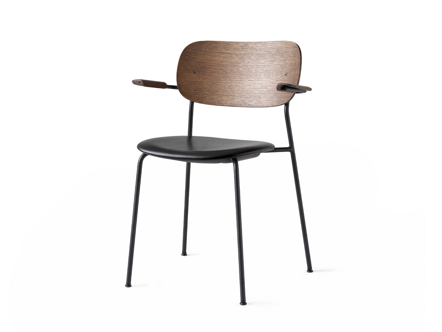Co Dining Chair Upholstered by Menu - With Armrest / Black Powder Coated Steel / Dark Oak / Black Dakar Leather