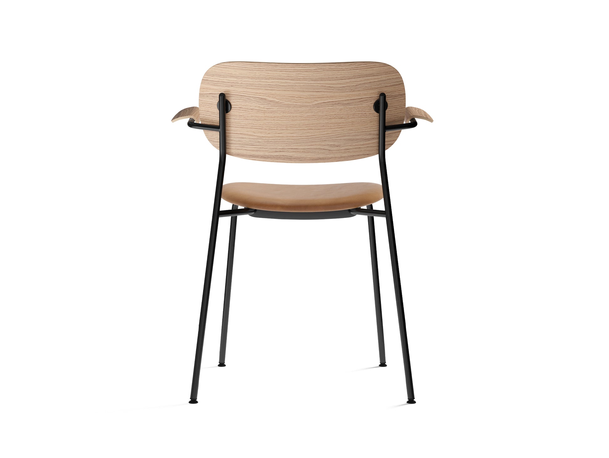 Co Dining Chair Upholstered by Menu - With Armrest / Black Powder Coated Steel / Natural Oak / Dakar Cognac Leather