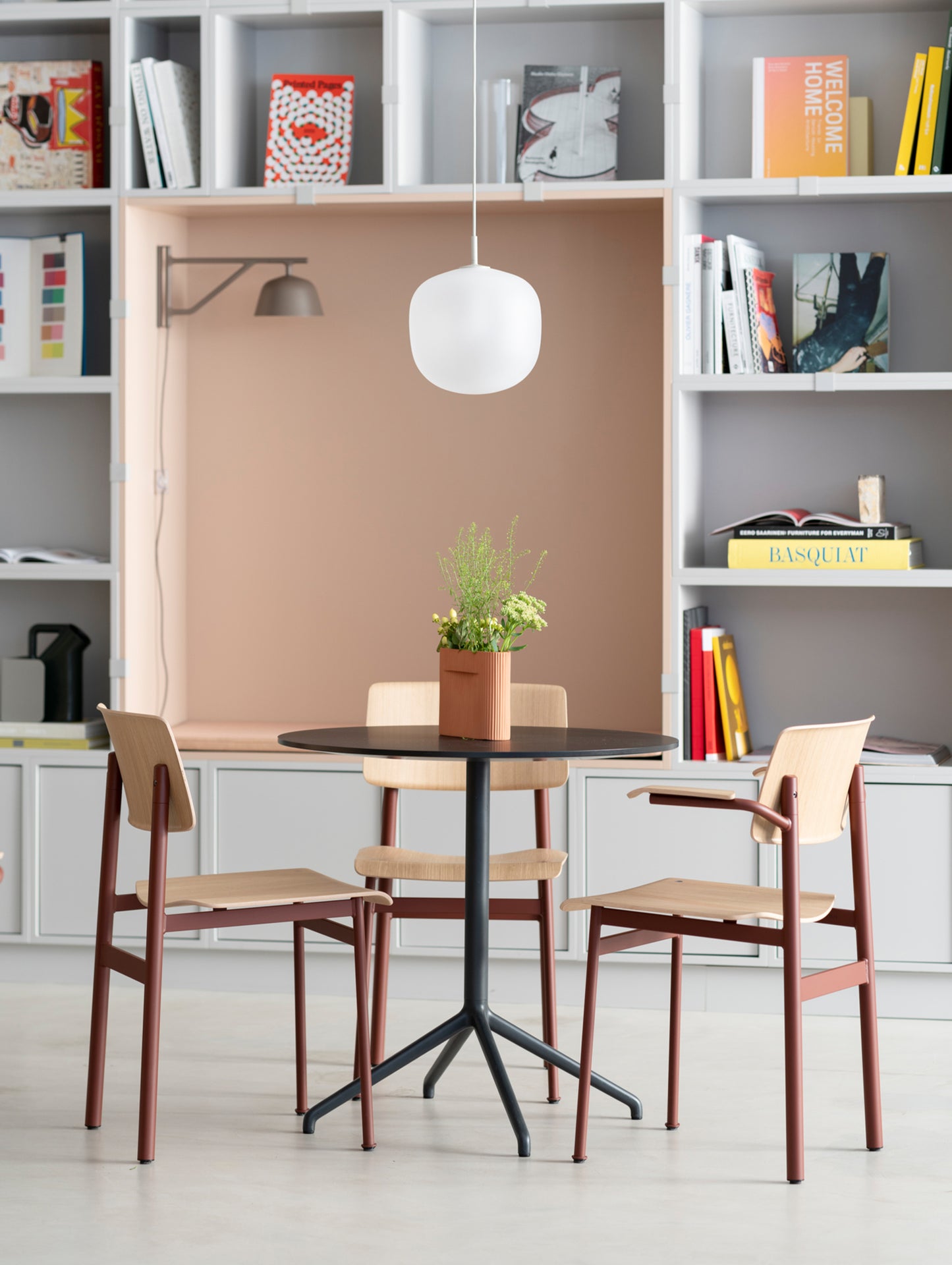 Loft Chair by Muuto - Lacquered Oak Veneer / Deep Red Steel Base