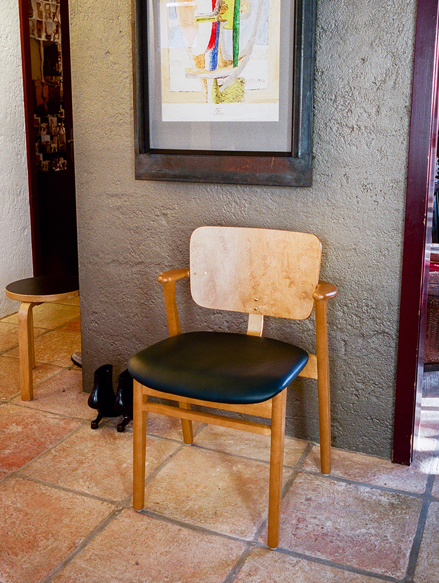 Domus Chair Upholstered by Artek - Frame: Lacquered Birch / Seat: Black Prestige Leather