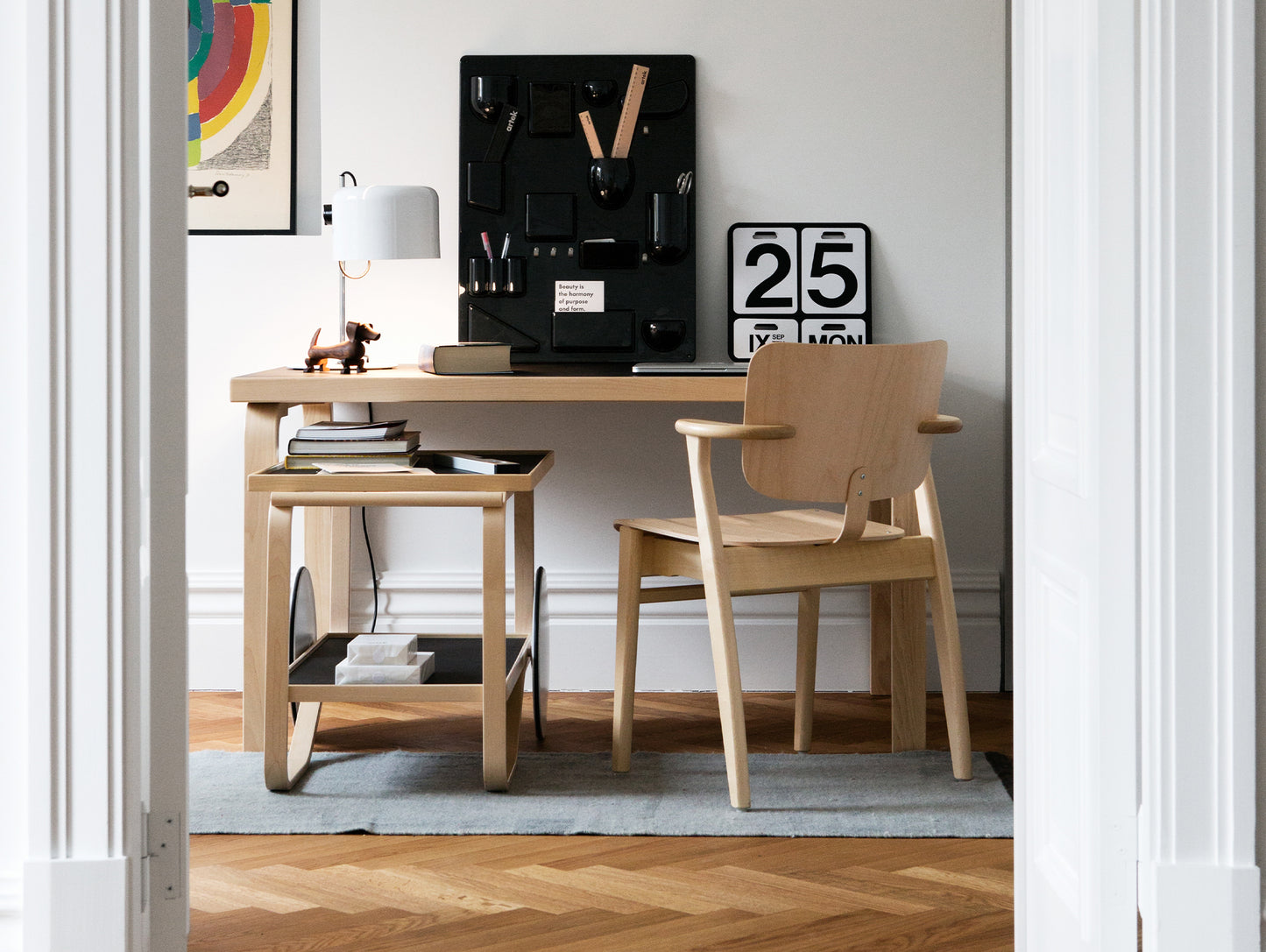 Tea Trolley 901 by Artek - Lacquered Solid Birch Lamella / Black Linoleum Shelves