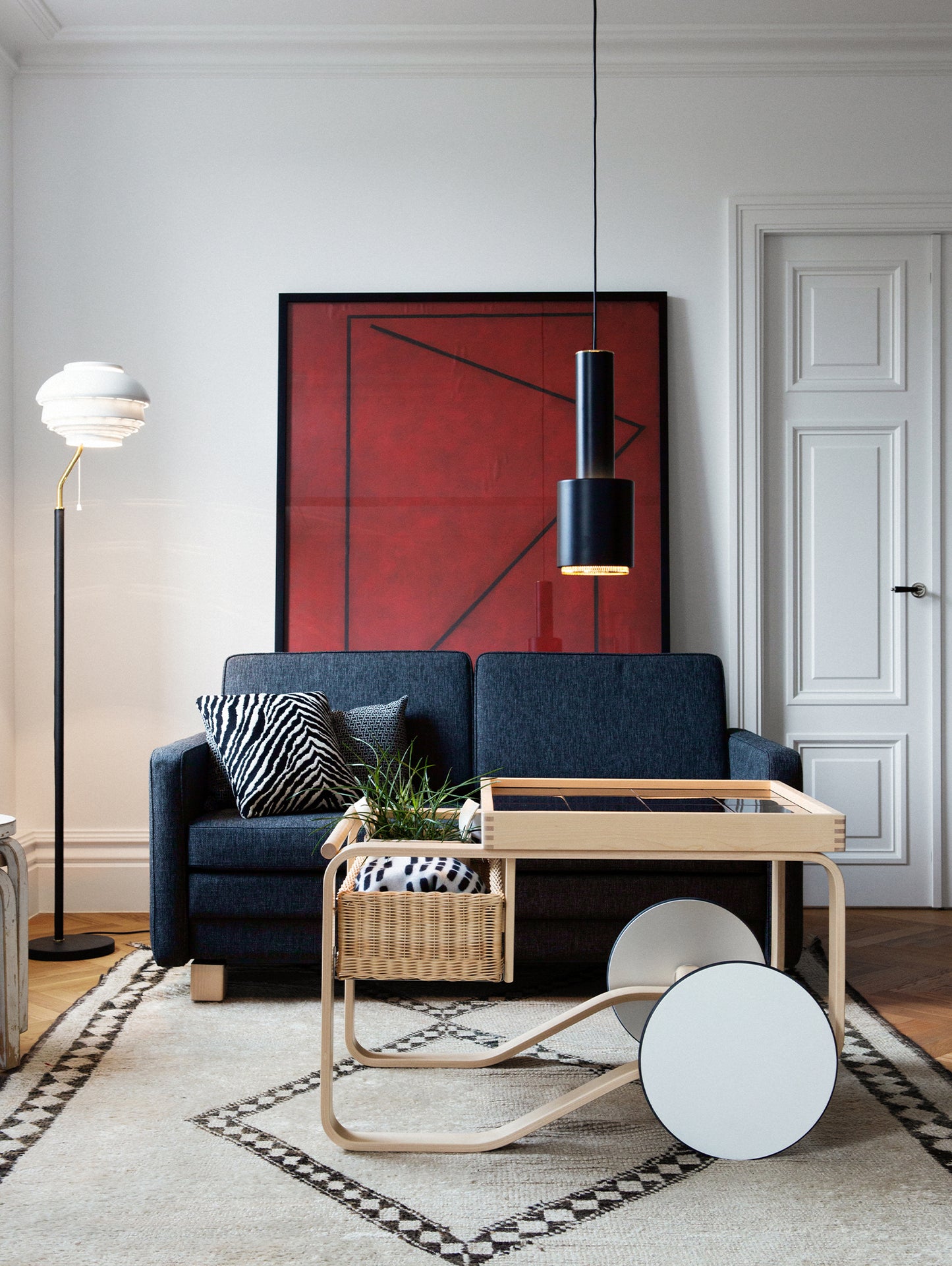 A110 Hand Grenade Pendant Light by Artek - Black Powder Coated Steel Shade with Brass Plated Ring