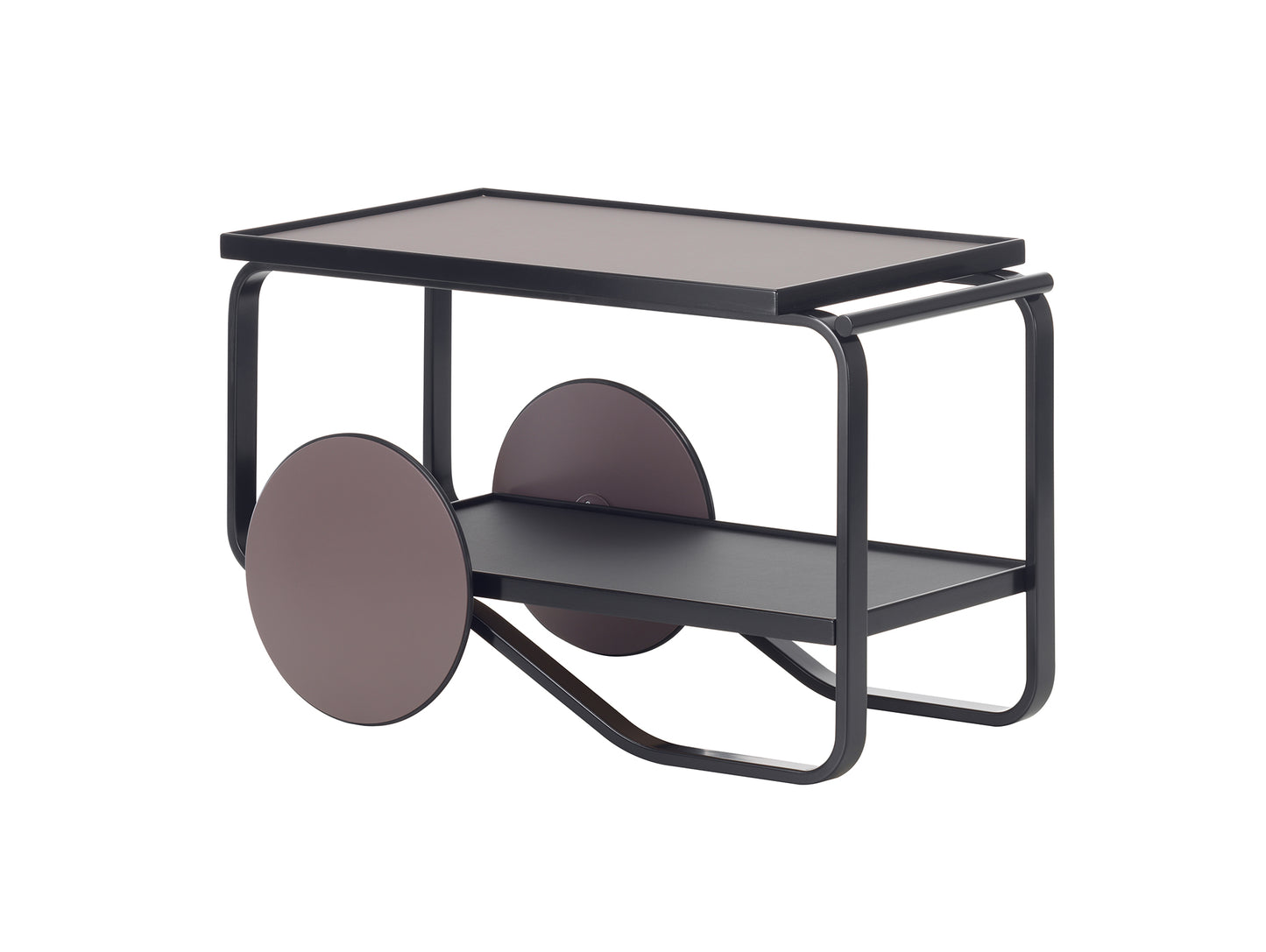 Tea Trolley 901 by Artek - Black Lacquered Solid Birch Lamella / Peat and Charcoal Linoleum Shelves