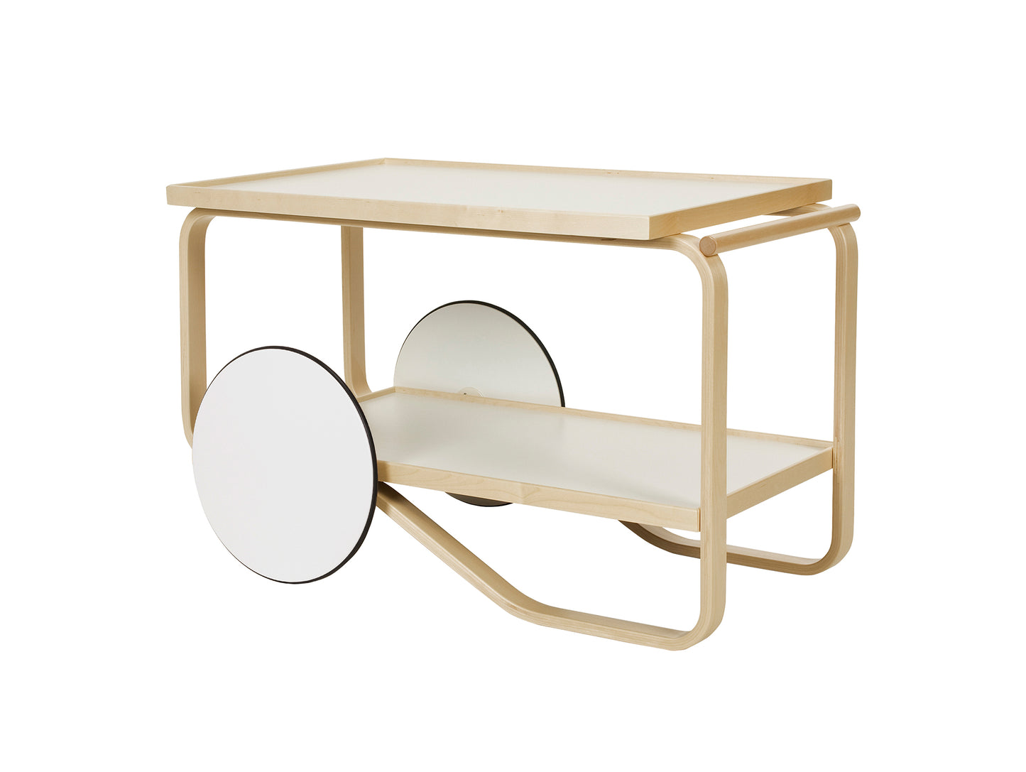 Tea Trolley 901 by Artek - Lacquered Solid Birch Lamella / White HPL Shelves