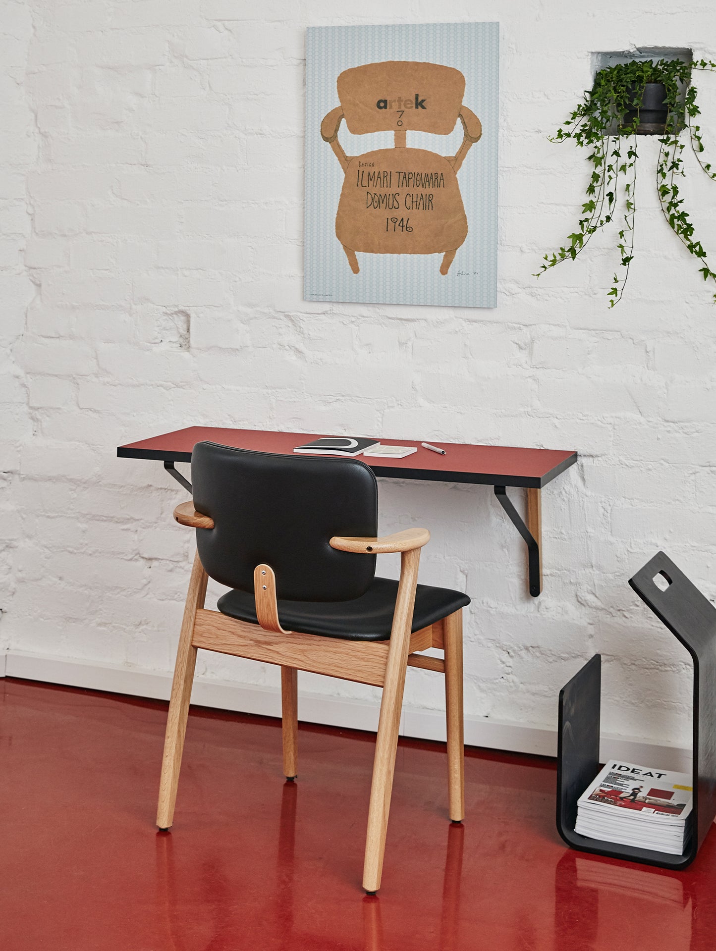 Domus Chair Upholstered by Artek - Frame: Lacquered Birch / Seat and Back: Black Prestige Leather