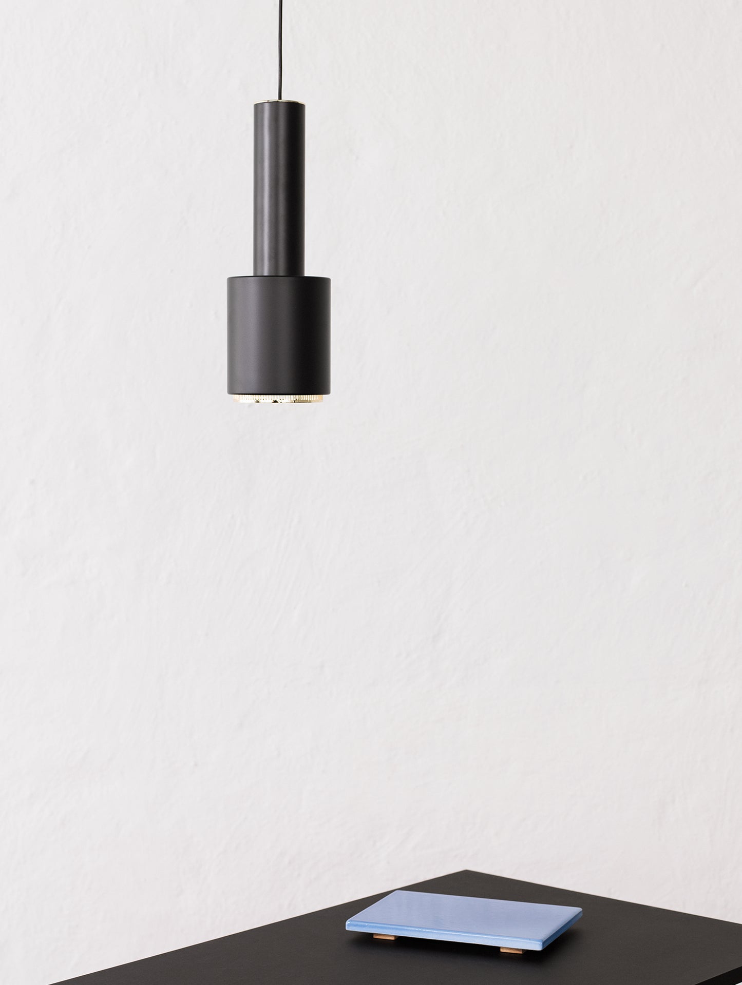 A110 Hand Grenade Pendant Light by Artek - Black Powder Coated Steel Shade with Brass Plated Ring