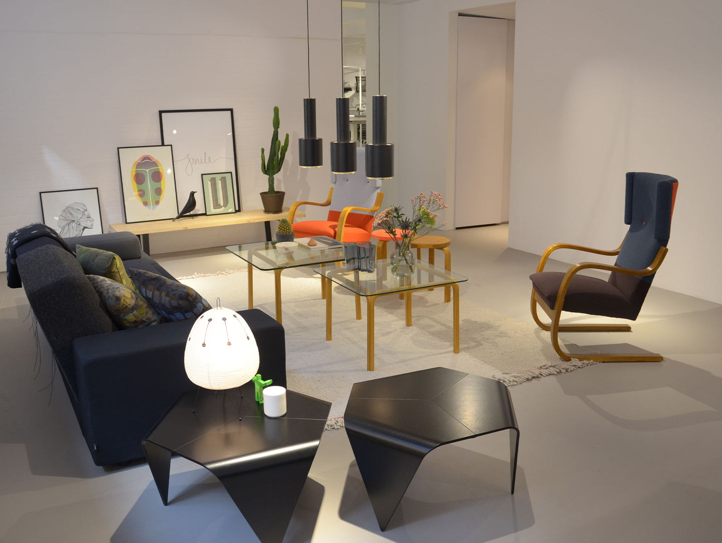 A110 Hand Grenade Pendant Light by Artek - Black Powder Coated Steel Shade with Brass Plated Ring