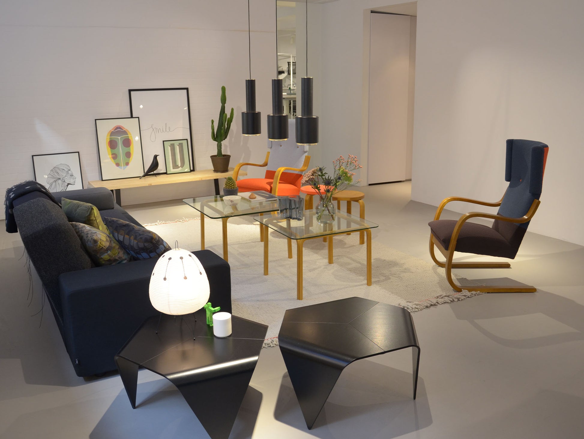 A110 Hand Grenade Pendant Light by Artek - Black Powder Coated Steel Shade with Brass Plated Ring