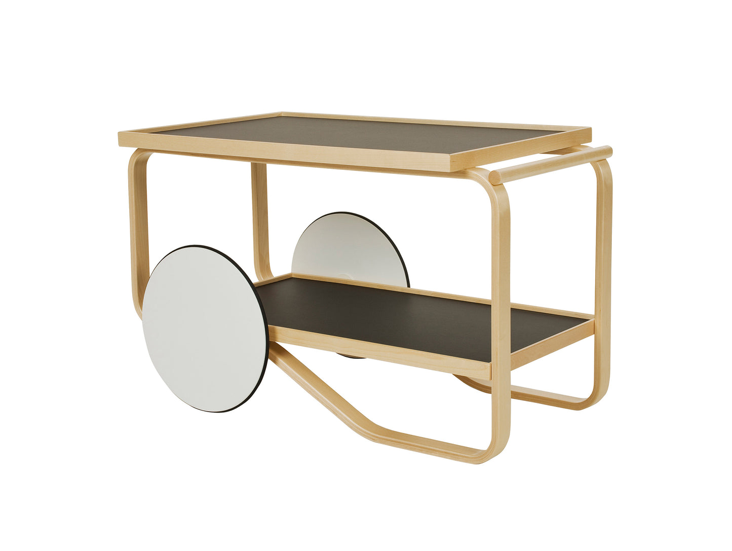 Tea Trolley 901 by Artek - Lacquered Solid Birch Lamella / Black Linoleum Shelves