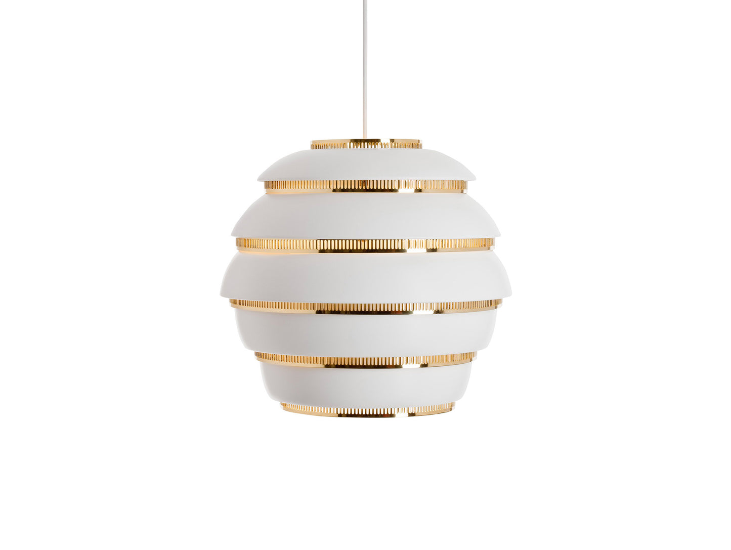 A331 Beehive Pendant Light by Artek - White Aluminium Shade with Brass Rings