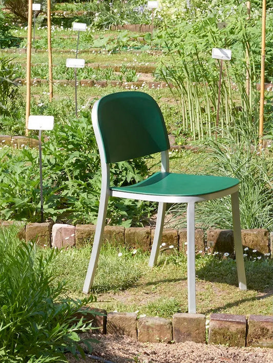 1 Inch Side Chair by Emeco - Hand Brushed Aluminium / Green