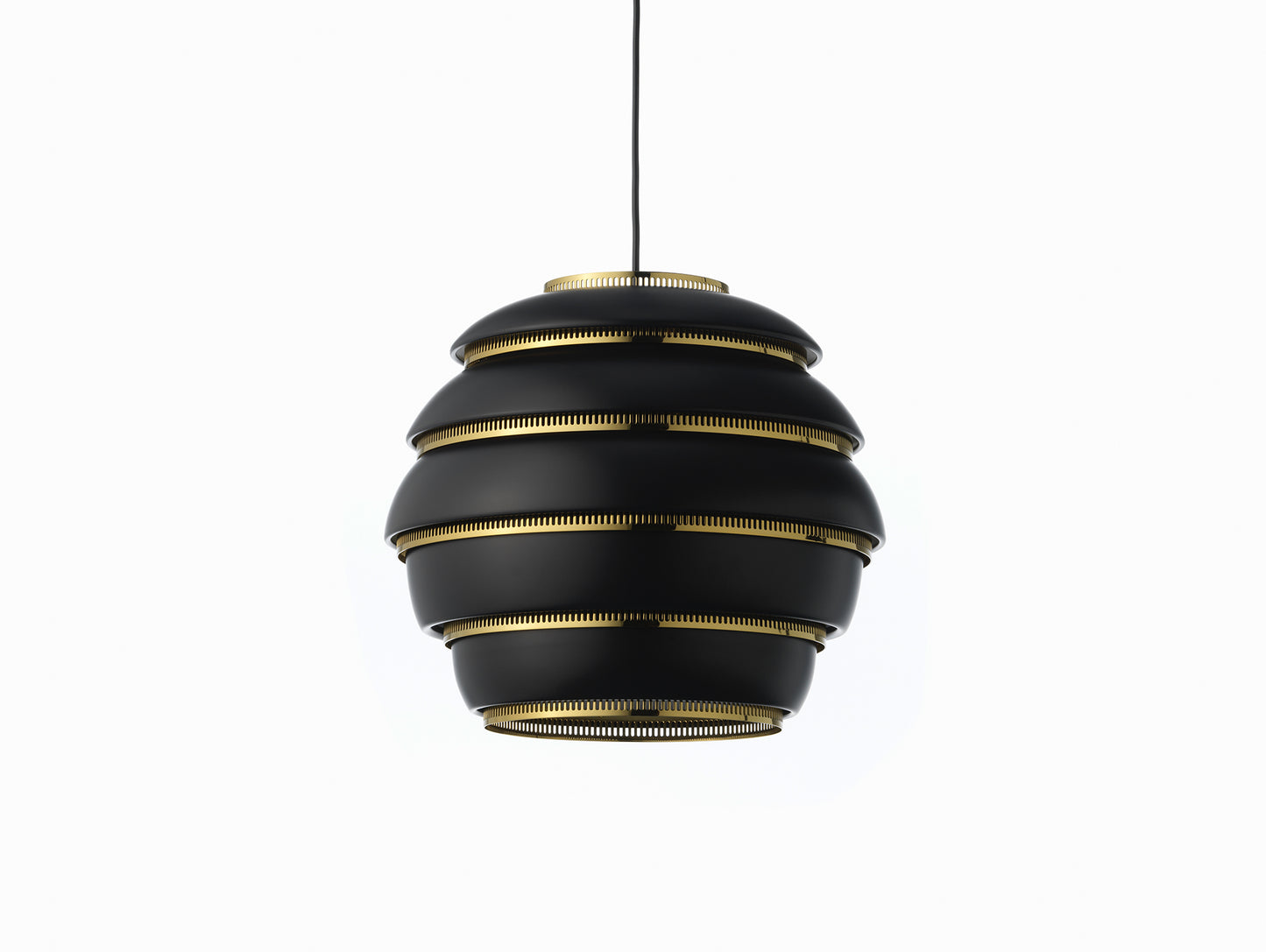 A331 Beehive Pendant Light by Artek - Black Aluminium Shade with Brass Rings