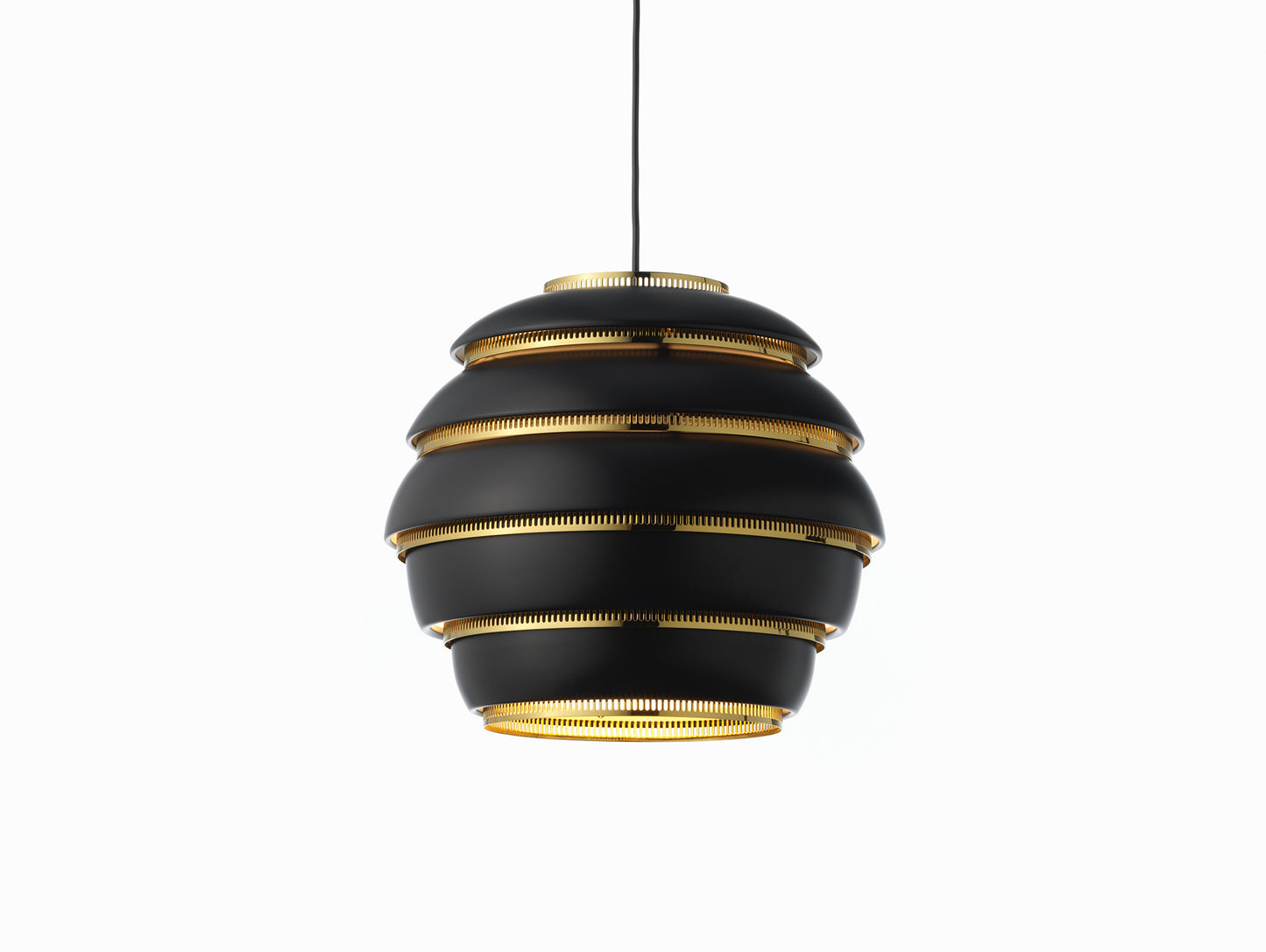 A331 Beehive Pendant Light by Artek - Black Aluminium Shade with Brass Rings