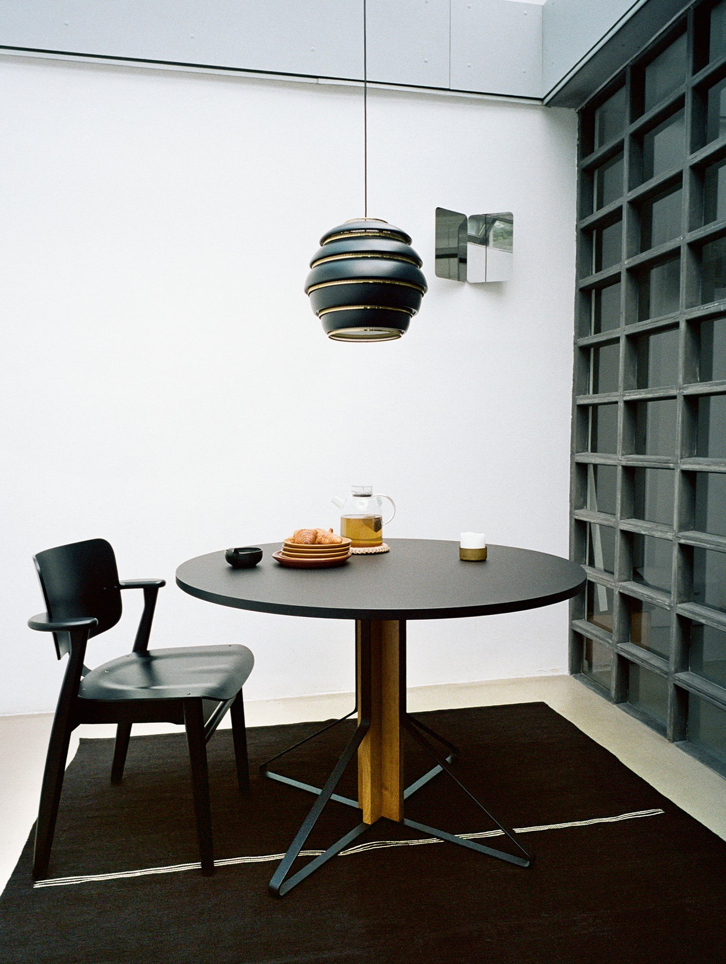 A331 Beehive Pendant Light by Artek - Black Aluminium Shade with Brass Rings