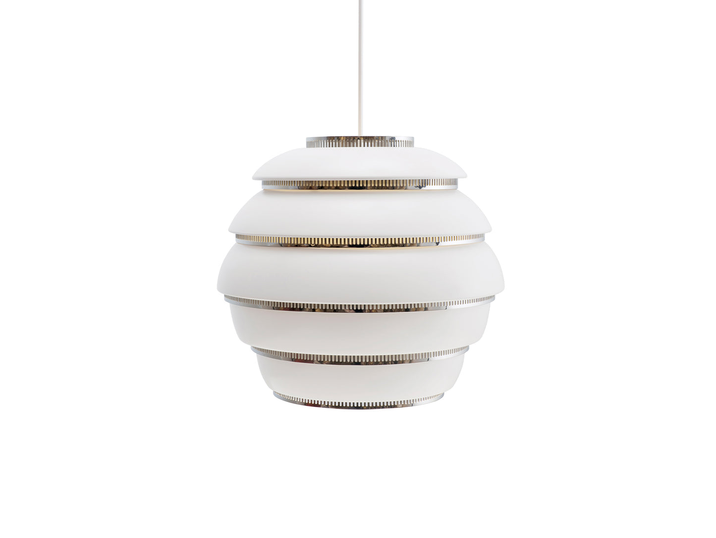 A331 Beehive Pendant Light by Artek - White Aluminium Shade with Chrome Rings