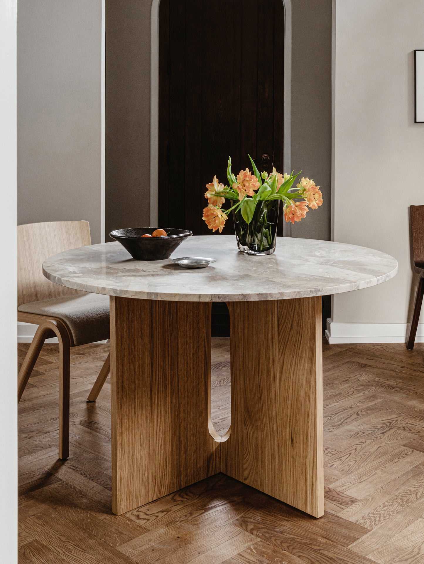 Androgyne Dining Table (Marble Edition) by Menu - Kunis Breccia Stone Top / Natural Oak Veneer Base