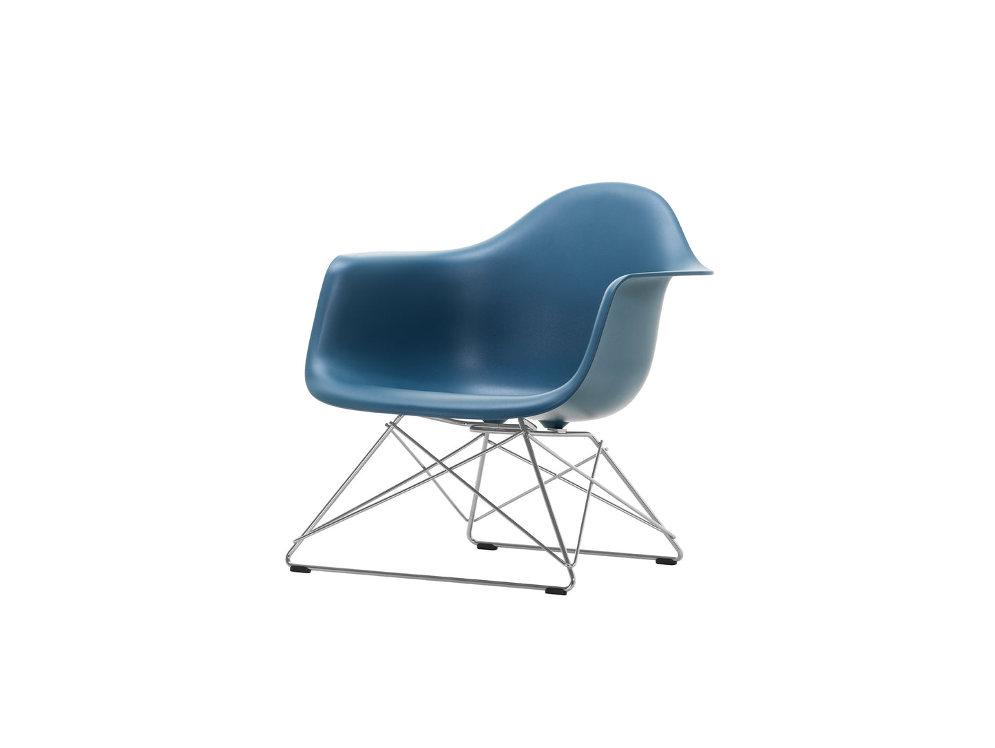 Eames Plastic Armchair LAR by Vitra - Sea Blue 83 Shell / Chrome-Plated Steel Base